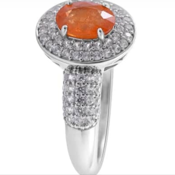 Genuine Spessartine Garnet & Zircon Ring in Platinum Over 925 Size 6! NEW - Picture 8 of 14